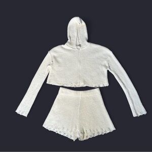 Cream Knit Hoodie and Shorts Set